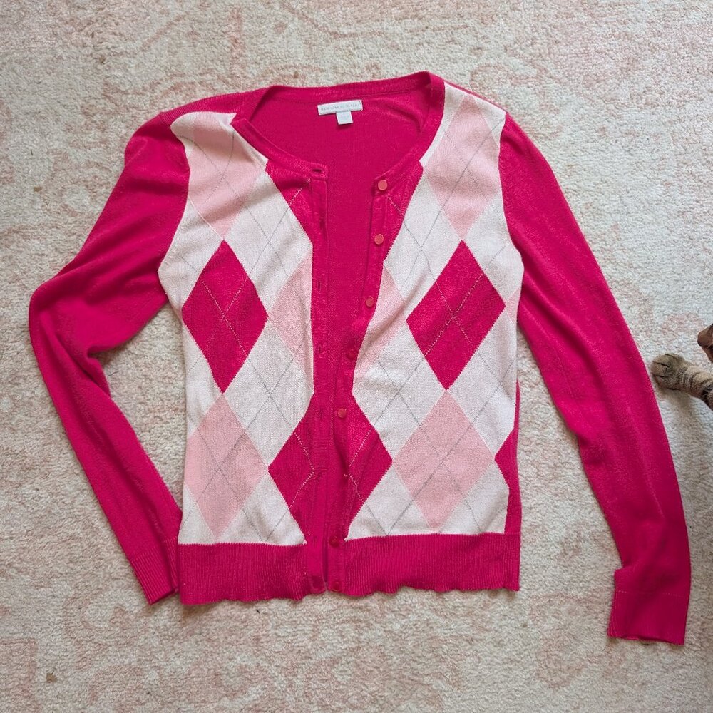 Hot pink argyle cardigan